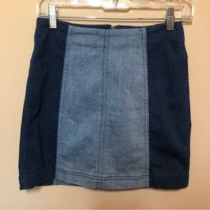 Free people modern femme mini skirt two tone denim color block